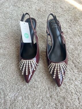 a new day Burgundy Patent Slingback Pointed with Crystal Fringe. Size 8.5